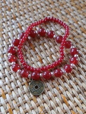 B974 Feng Shui Red Positive Energy Stretch Bracelet Set